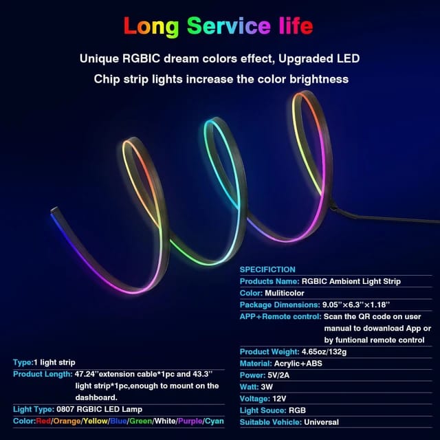 LED  Ambient Light For Car Interior USB Decoration Atmosphere Neon RGB Rainbow Acrylic Strip APP Remote Control